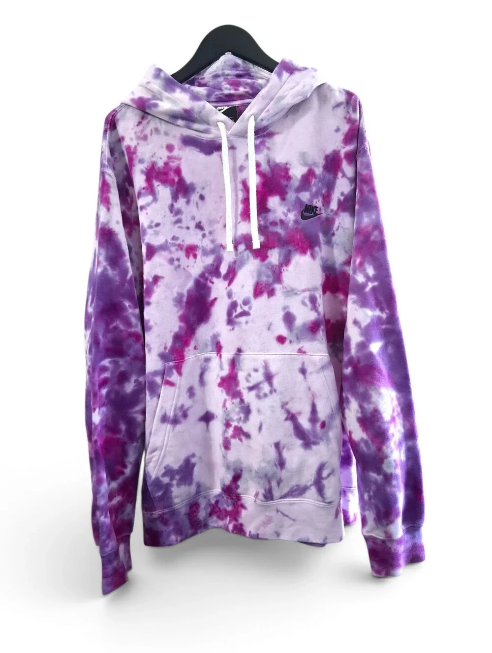 Nike Club Fleece Tie Dye Pullover Hoodie Purple Fuchsia XXL